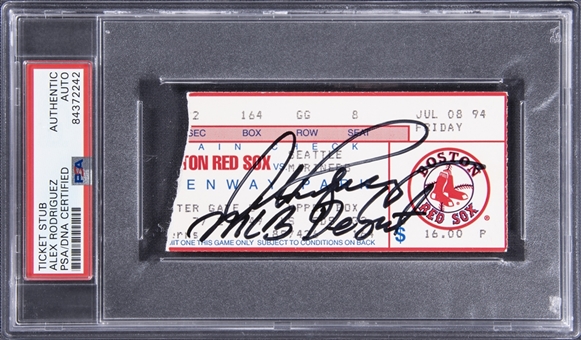 Alex Rodriguez Signed MLB Debut Ticket Stub from 7/8/1994 - PSA/DNA Authentic
